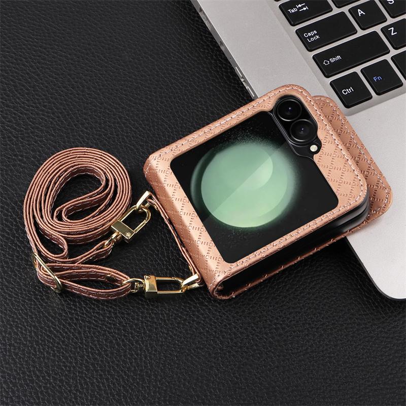 

Кошелек с ромбовидной текстурой, чехол для визиток и деловой кожаный чехол для Galaxy Z Flip6 Flip 5 Flip 5 Flip 4 Flip 3 с отделением для карт. For Galaxy Z Flip 3&Case & Strap