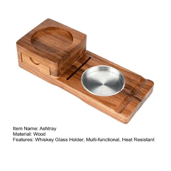 huaqianguhh Wooden Ashtray with Whiskey Glass Holder & Drawer, Natural Wood Ash Tray for Indoor Outdoor, Heat Resistant Holder, Birthday Gifts Men