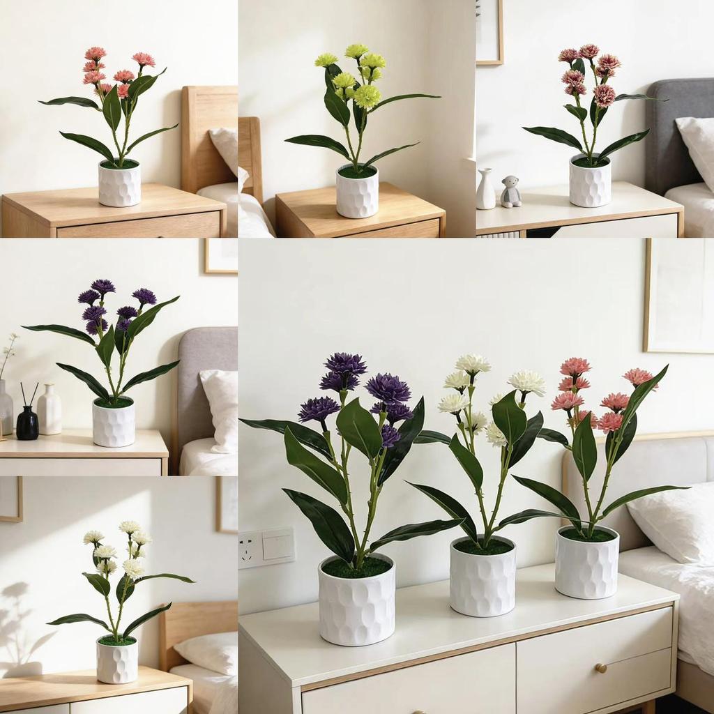 Artificial Carnation Miniature Plant For Office Decor With Realistic Greenery And Flower Base