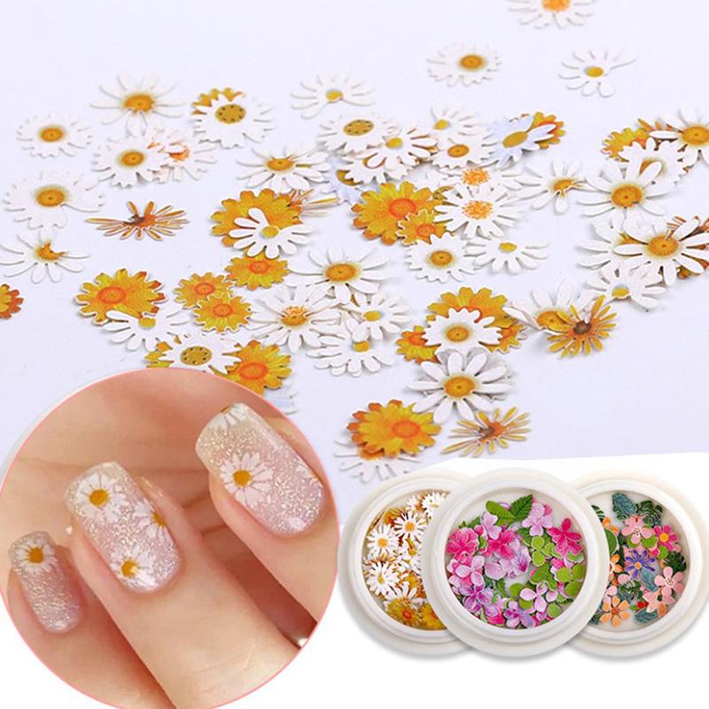 50 Pcs/Box Nail Art Charms Color Mixed Small Daisy Flower Rose Ultra Thin Wood Pulp Patch Diy Nail Art Jewelry Nail Accessories