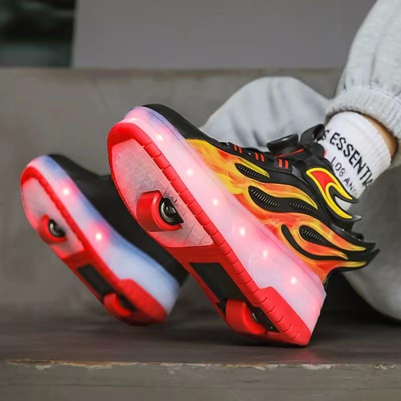 Dětské dvoukolečkové otočné tlačítko LED dobíjecí svítící kolečkové brusle dvouřadé boty Heelys kolečkové brusle boty