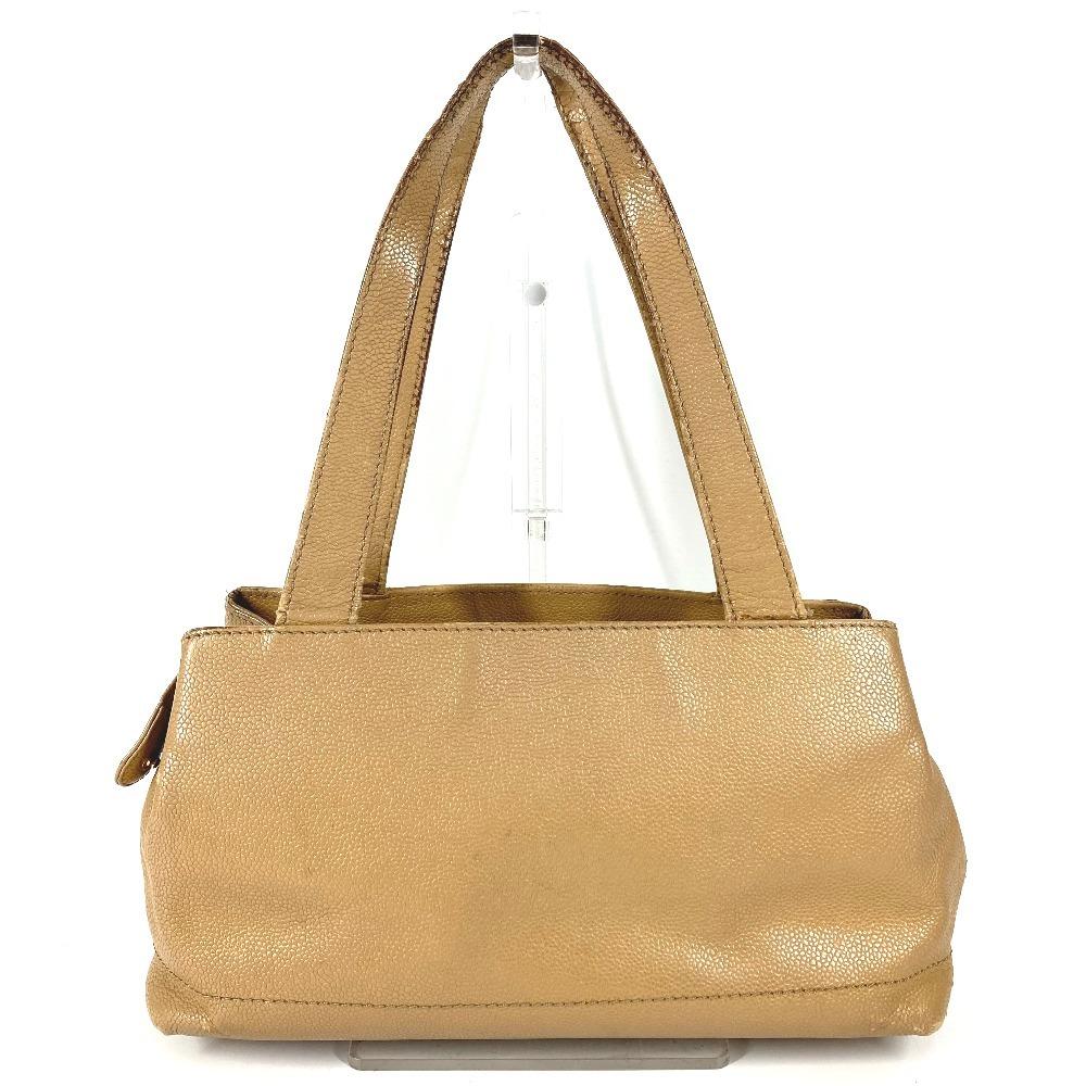 Chanel Vintage CC CC Mark Logo Tote Bag Shoulder Bag Caviar Leather Beige