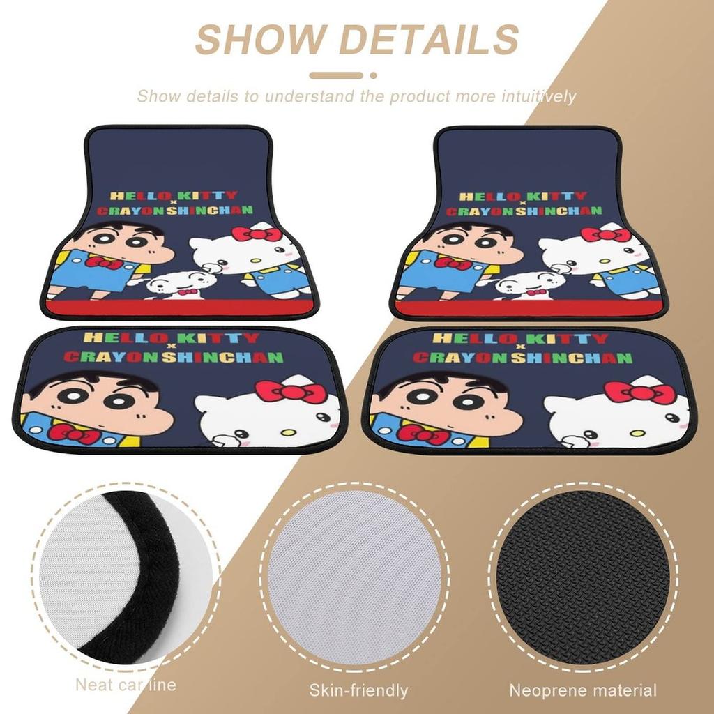 Crayon and Hello Kitty Floor Easy Custom Protective Car for Light and Standard Set of 4 Shin-chan, Shiro, Mats, Waterproof, Washable, Anti-Slip,