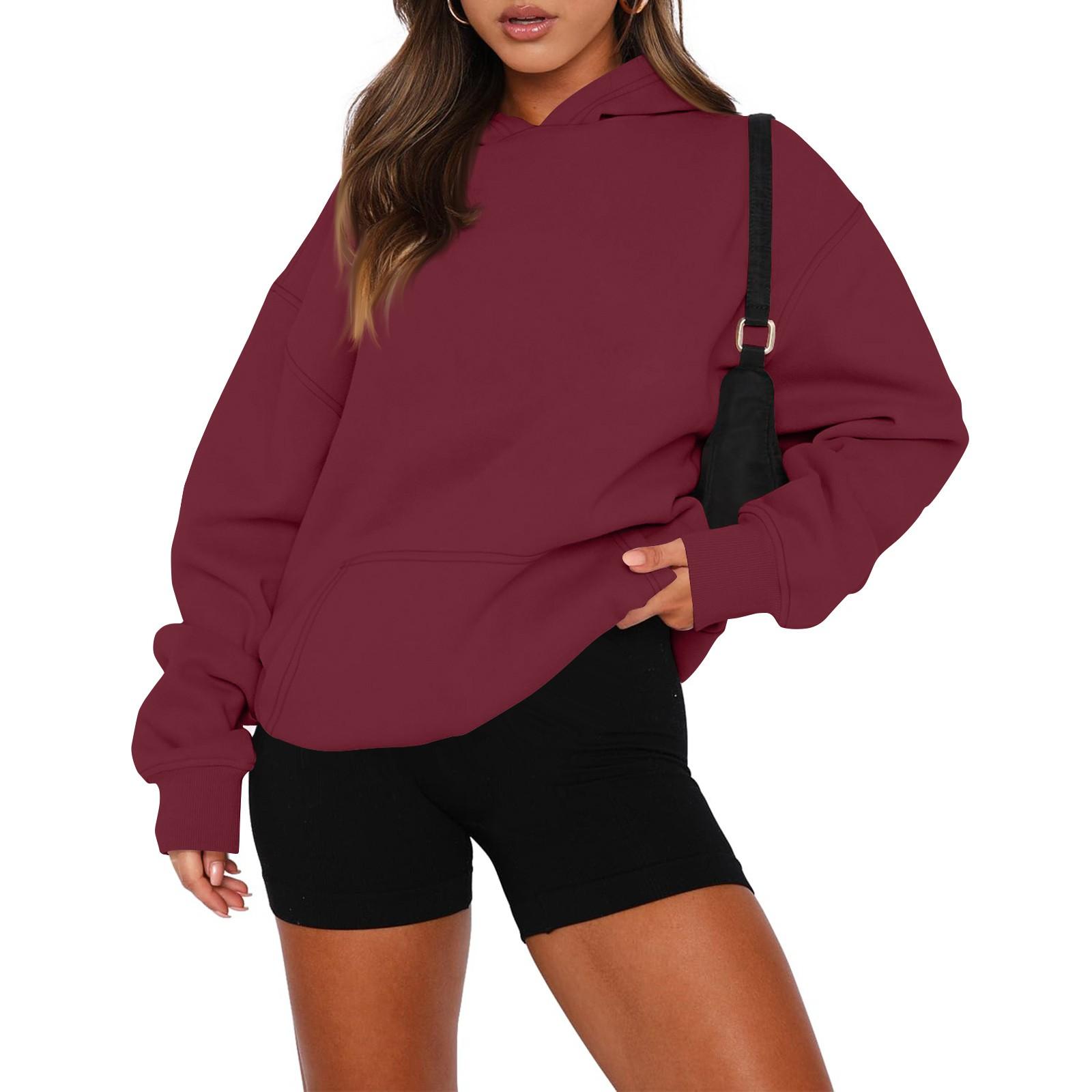 

Женский свободный свитшот с круглым вырезом и длинными рукавами, повседневный свободный крой на шнурке XXL винный
