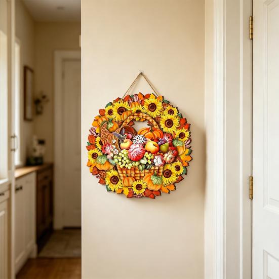 Fall Welcome Sign for Front Door Wooden Pumpkin Sunflower Door Sign Rustic Thanksgiving Farmhouse Hanging Plaque for Outdoor Porch Wall