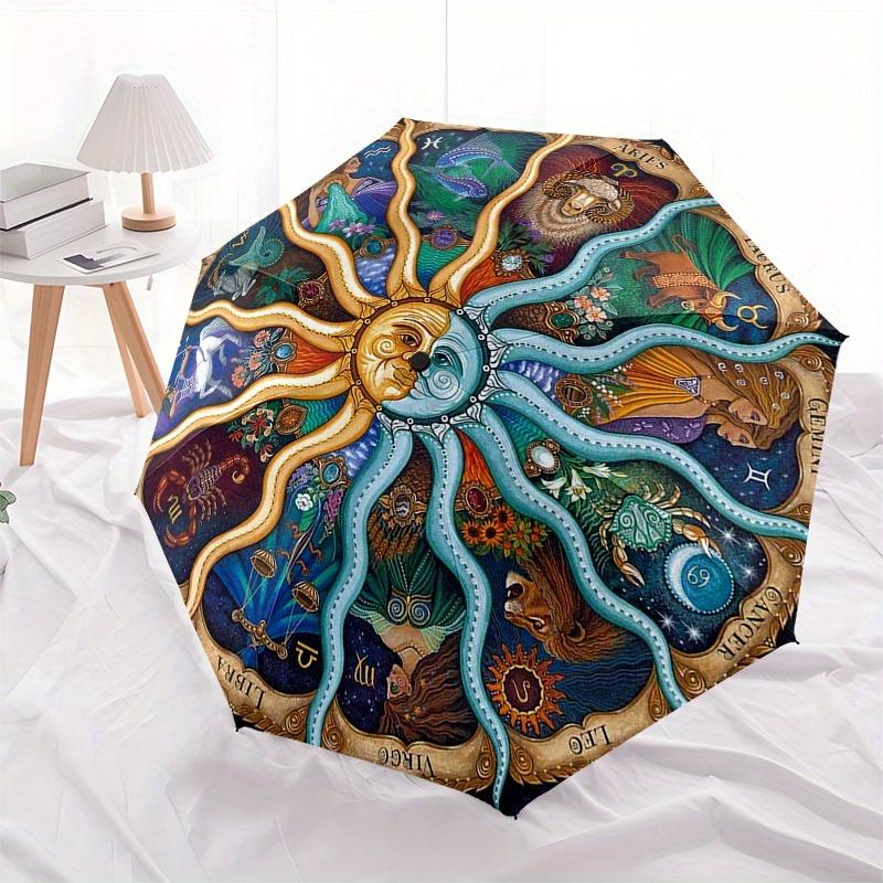 Zodiac Mandala Wall Art: Celestial Harmony DecorUmbrella, Portable 3-Fold Compact Umbrella for Men & Women Gift