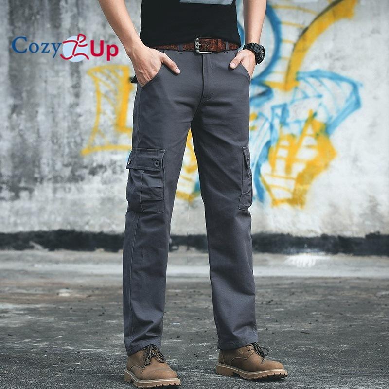 Cozy Up Solid Color Loose Men's Straight Casual Pants 6 Pocket Cargo Pants