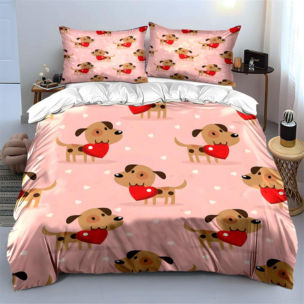 Cartoon Dog Valentine'S Set Multiple Sizes Kid'S And Adults' Bedroom Exquisite 3Pc Bedding Set, Gift