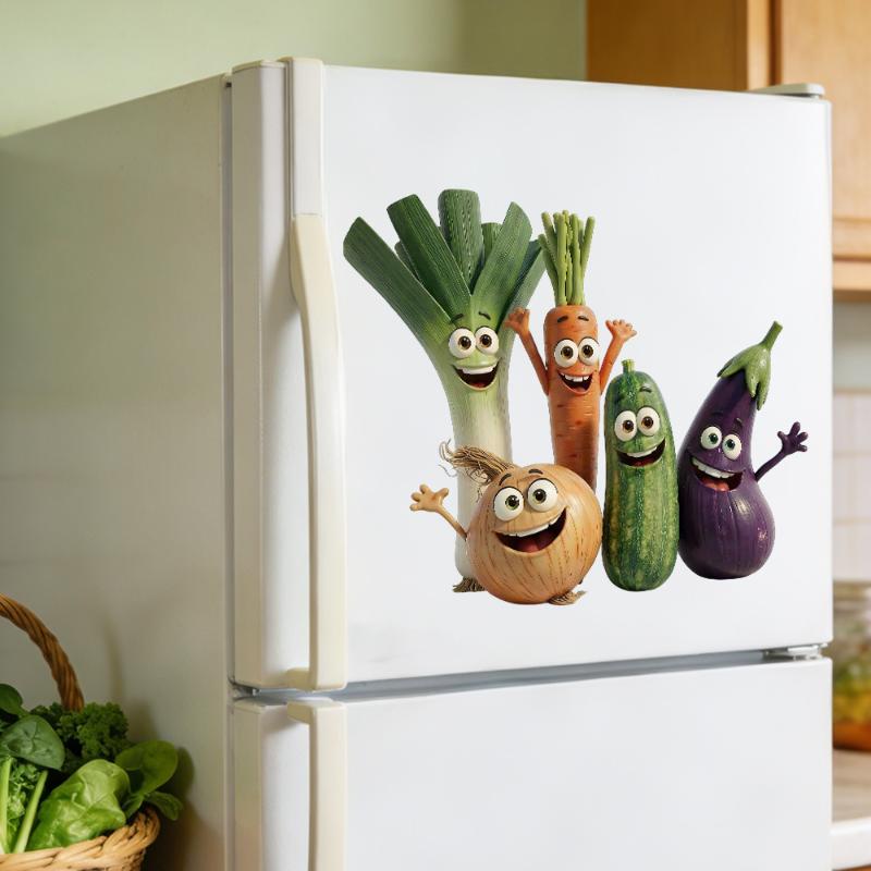Charming Vegetable Wall Stickers with Expressive Faces for Home Decoration PVC Self-Adhesive Finish