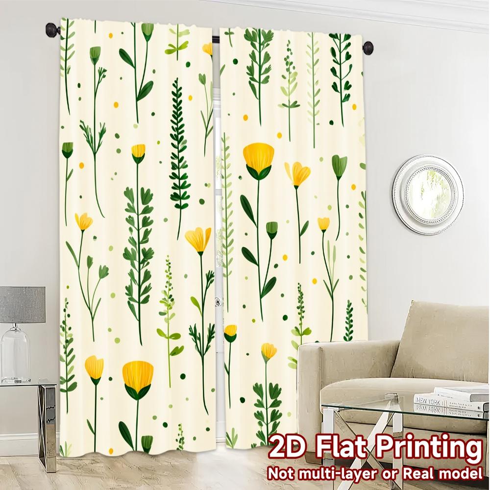 Set Of 2 Flat Printing Curtains Without Rod Floral Greenery Design April Fools Is Day Holiday Durable Polyester Made
