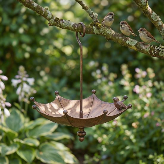 Outside Umbrella Bird Feeder Weather-proof Metal Hanging Outdoor Garden Patio Yard Hanging Bird Bath Feeding Bowl Decoration