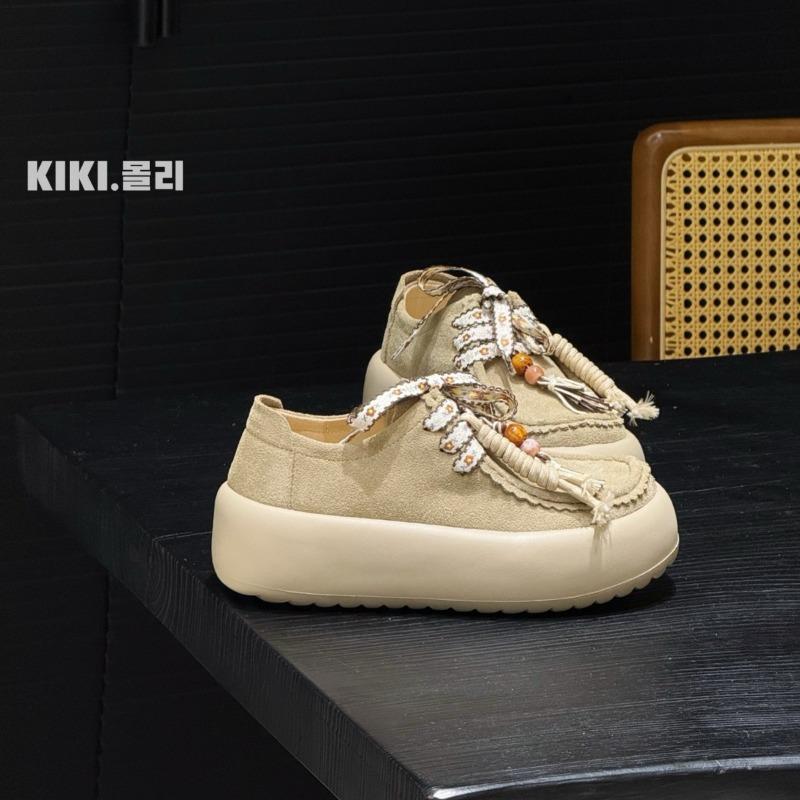Retro fringed beaded new leather platform lace-up casual small loafers