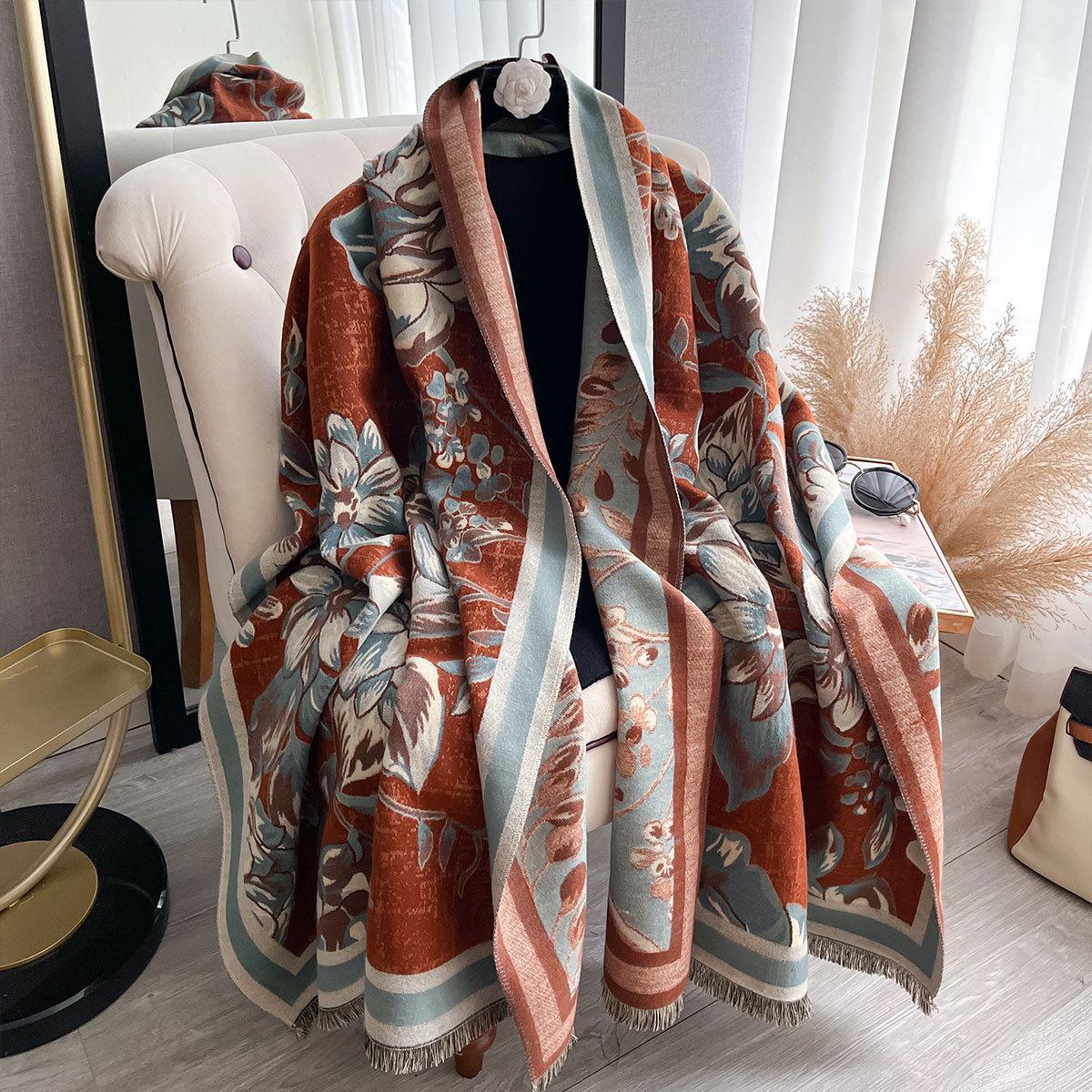 

Korean version printed fashion imitation cashmere scarf female winter versatile student thickened cold scarf dual-purpose shawl 185x65cm