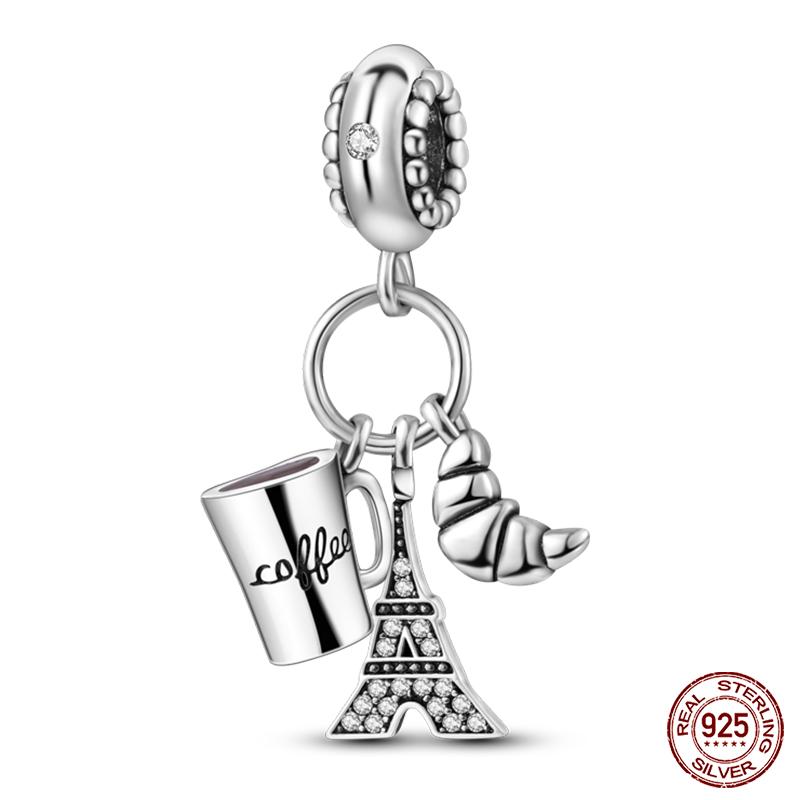S925 Silver Fashion Camera Coffee Cup Flower Charms Beads Fit  S925 Original Bracelet DIY Birthday Jewelry Making For Women