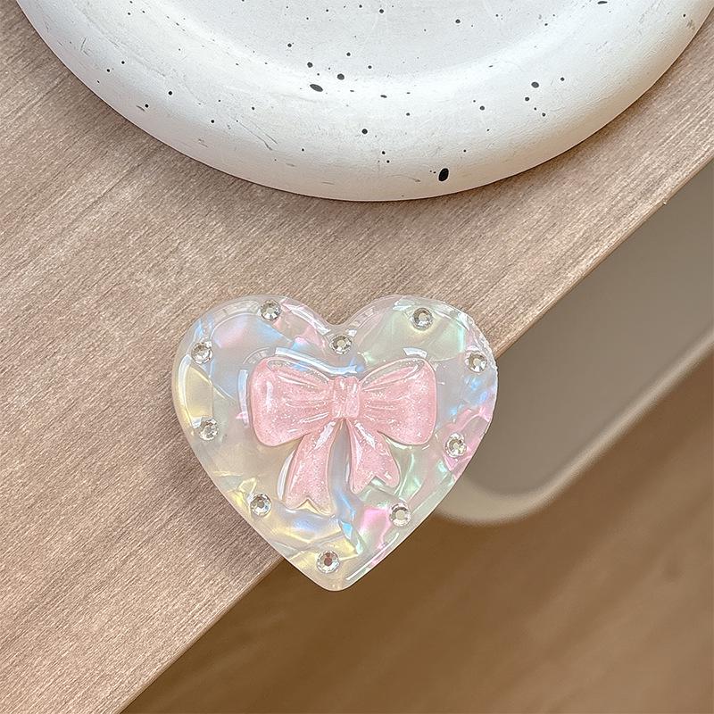 Korean Heart Bow Rhinestone Magnetic Desktop Phone Stand with Airbag Folding Finger Ring
