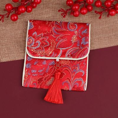New Year Blessing Words Brocade Red Envelope Tassel Embroidery Money Pocket HongBao Best Wishes New Year Money Bag Party Gifts