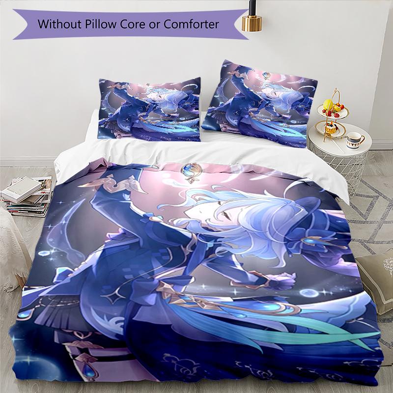 3pcs Genshin Impact Furina1 Design Cover Set - HD Printed Bedding with 1 Cover and 2 Pillowcases - Perfect for Home and Dorm Decor
