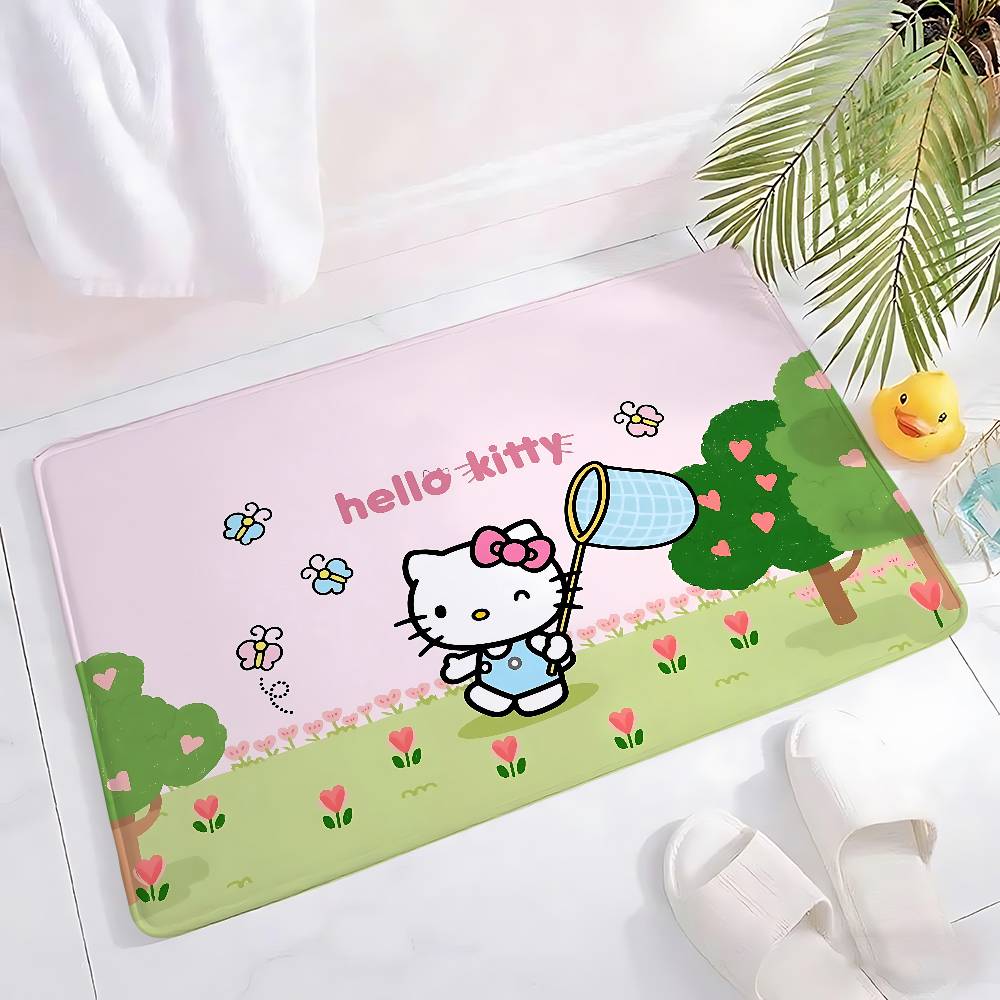 Cute C-hellokitty-S Floor Mat Pattern Printed Flannel Door Mat, Suitable For Bathroom, Living Room, Home Decoration