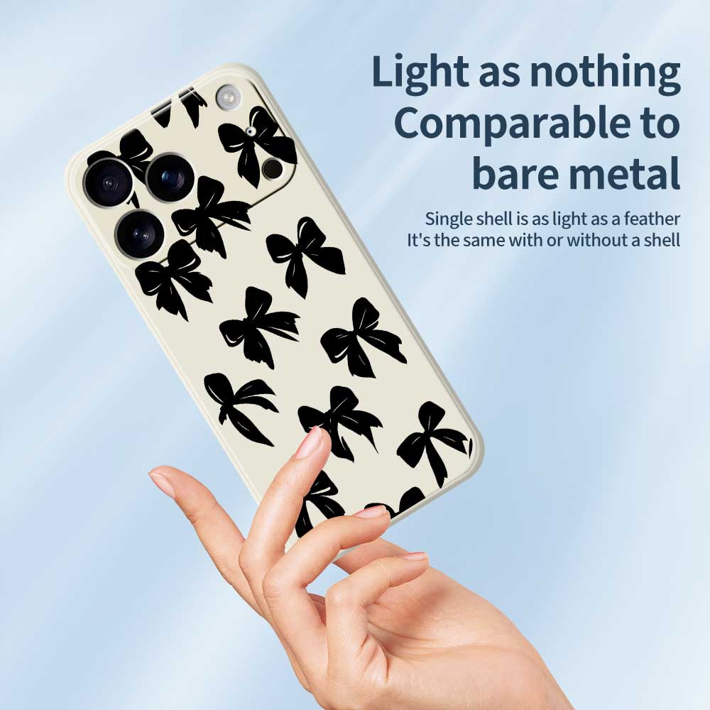For iPhone 17 Pro Case Black Bow Pattern Printing Straight Edge TPU Phone Back Cover