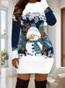 3D Santa Claus Christmas Tree Print Dress Autumn New Year Christmas Party Mini Dress Women's Long Sleeve Round Neck Tight Dress