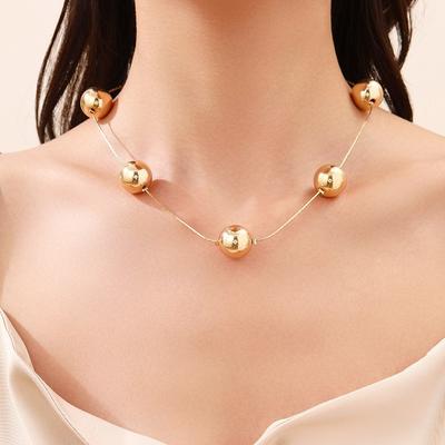 Exaggerated Round Punk Collar Collarbone Chain Geometric Beads Necklace Female Beads