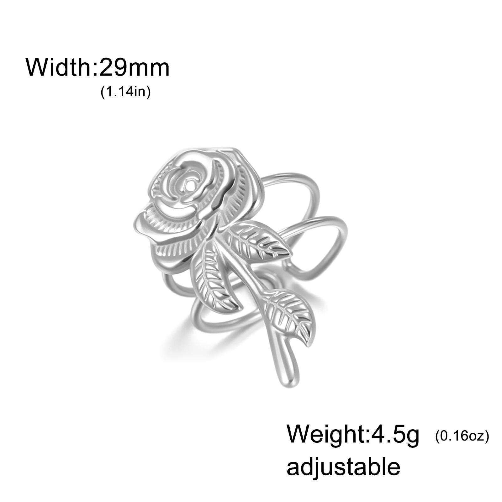 

Teamer 3D Rose Ring Stainless Steel Finger Open Rings For Women Girls Trendy Romantic Flower Jewelry Wedding Gift 2026 New resizable