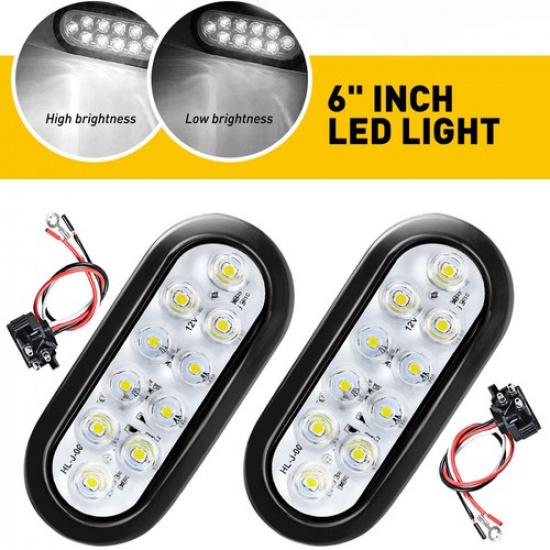 

2PCS White/clear 6 Oval LED Diode 10 Tail Lights w/grommet & plug Truck Trailer