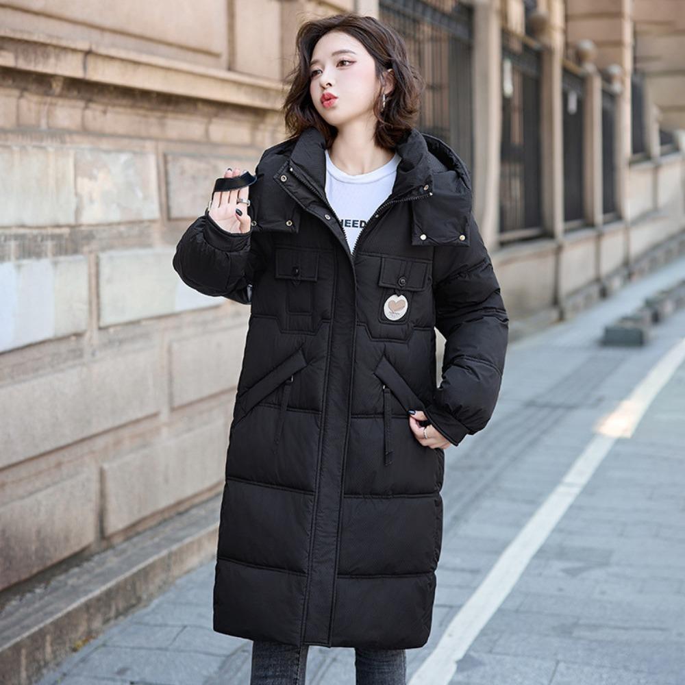 New slim fit medium and long down cotton clothes fashionable large size hooded jacket thickened cotton clothes bread clothes