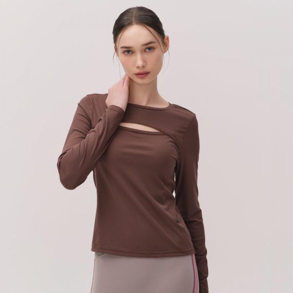 Huit Ribbed Modal Front Cutout Long Sleeve Tee Htwtl5k04t BK/S