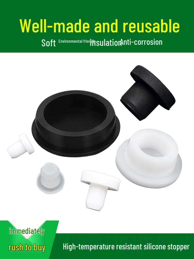 Black High-Temperature Resistant T-Shaped Silicone Stopper - Round Hole Rubber Gasket & Shock-Absorbing Blind Plug