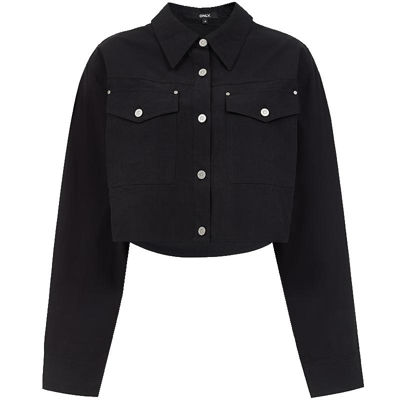 ONLY Women s 2025 Spring Solid Cropped Long-Sleeve Lapel Shirt XS