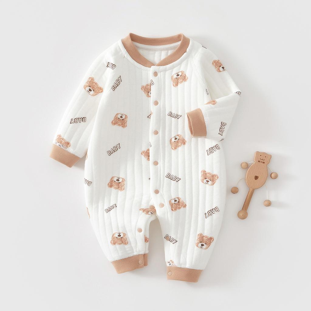 Newborn Baby Clothes Warm Cotton Quilted Romper Long Sleeve Infant Onesie Autumn Winter Thickened Outfit