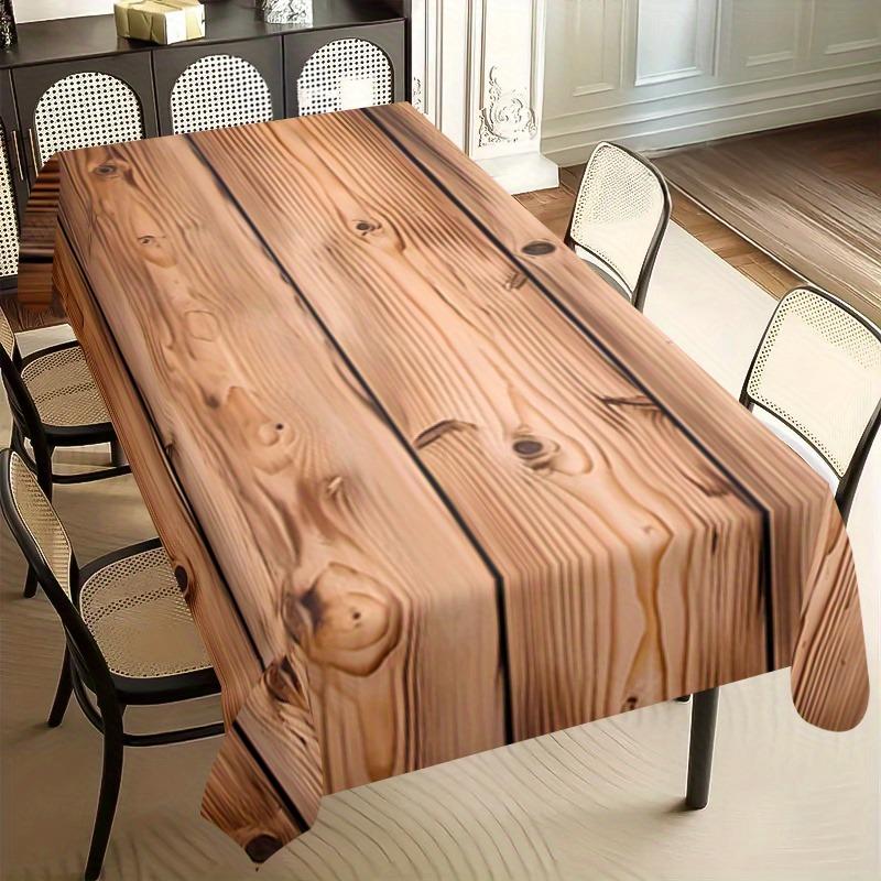 1pc Wood Grain Printed Tablecloth - Rectangular Kitchen Table Cover - Detailed Wood Texture Design for Home Decoration,PMJ