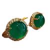 Full green yang green natural agate chalcedony ring women's opening slightly inlaid