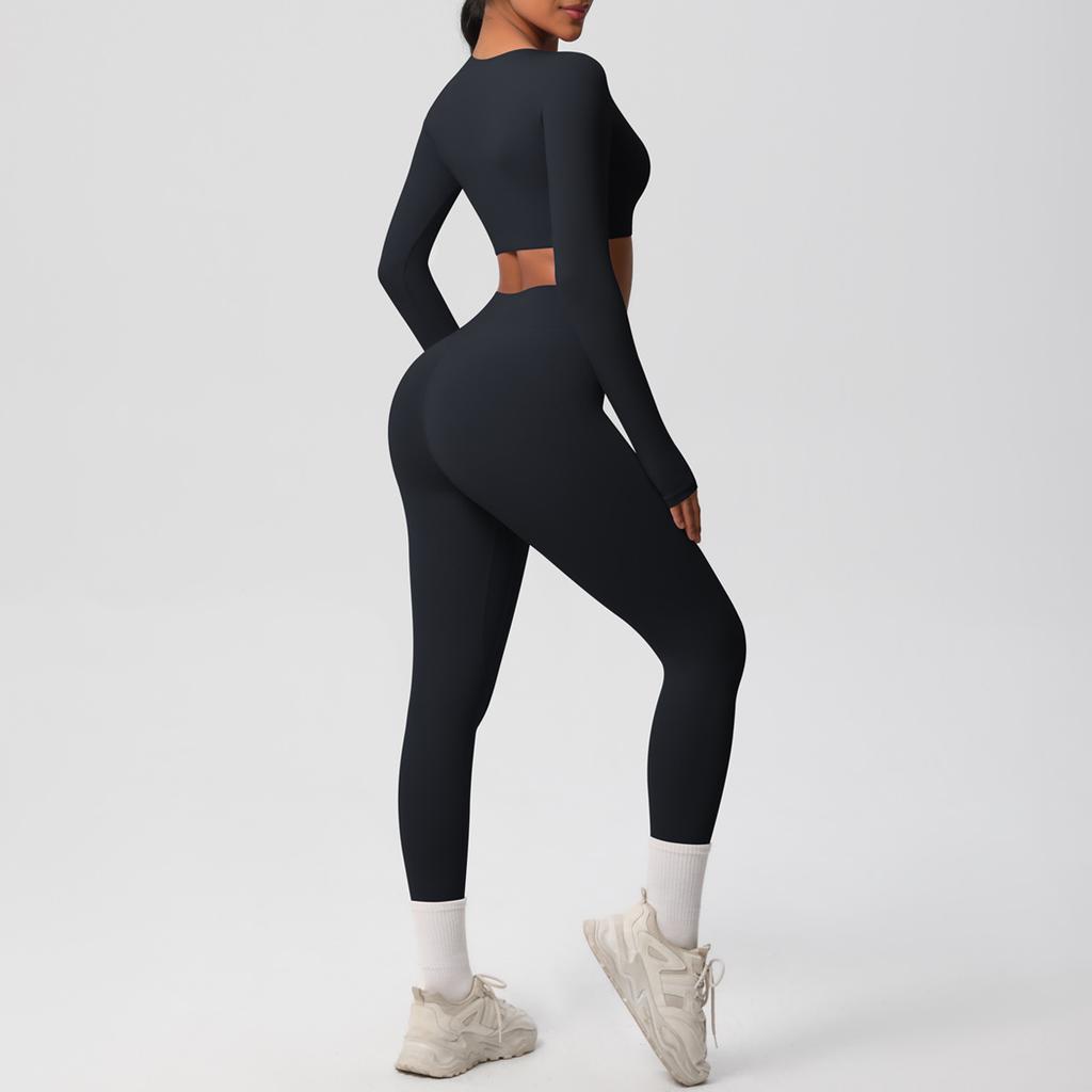 Solid Color Double-sided Nylon Brushed Nude Tight Fitting Sports Yoga Suit Set, Running And Fitness Two-piece Set