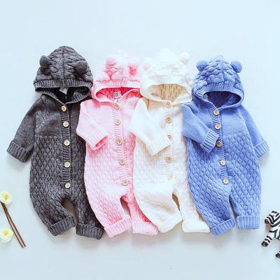 Newborn Knitted Wool Romper - Cute & Warm Baby Sweater for Boys & Girls (Autumn/Spring)