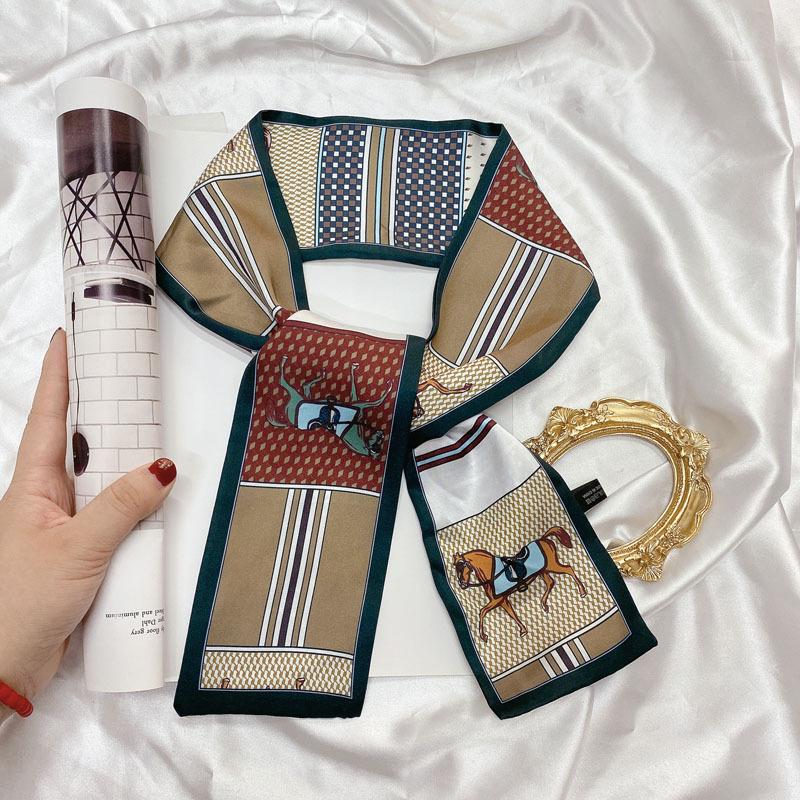 Print Flower Small Scarf For Women Handle Bag Ribbons Fashion Head Scarf Small Long Skinny Scarves Headbands