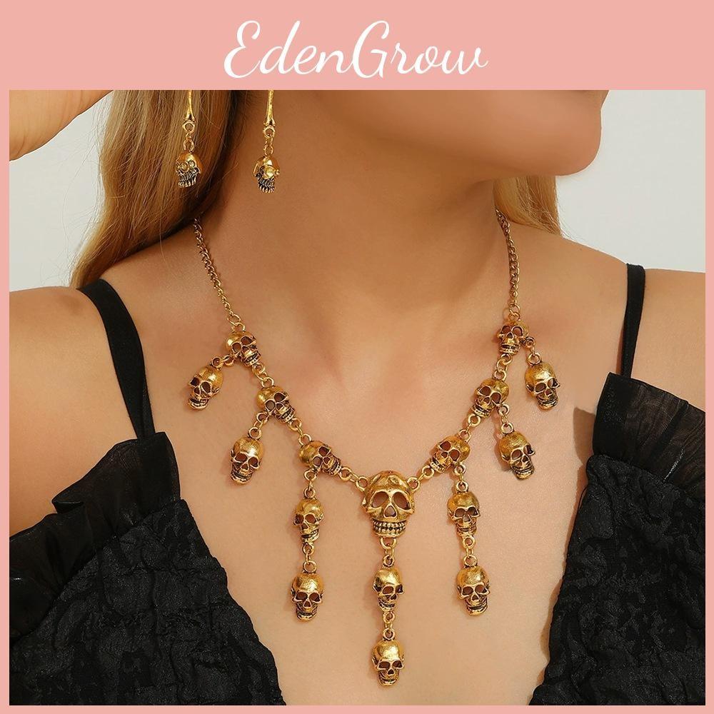 Necklace Skeleton Gothic And Earrings Set With Alloy Material For Halloween Festivities And Style Alternative