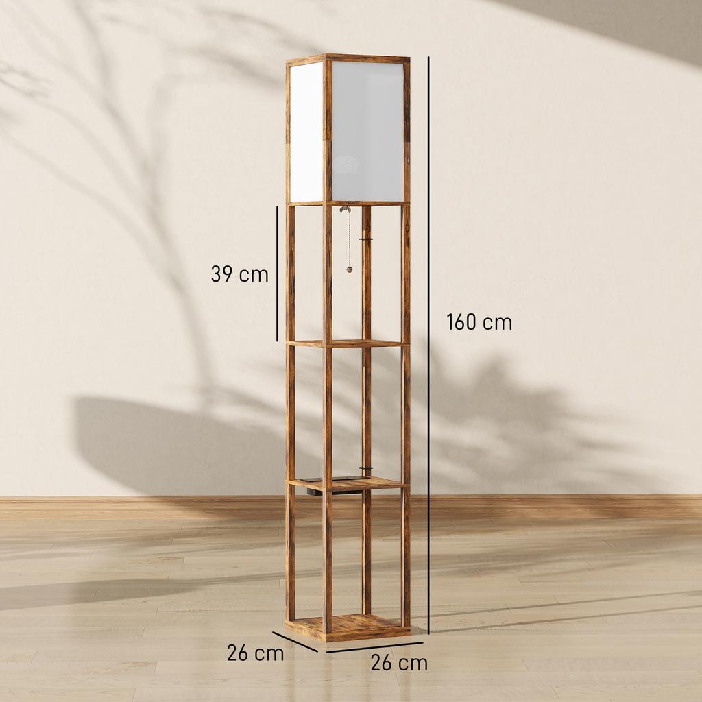 Floor Lamp with Shelves, 4 Layer Standing Lamp with USB Ports, 3 Colour Temperature, Rustic Brown