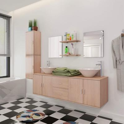 Vidaxl Bathroom Set with Sink, 9 Pieces, Beige