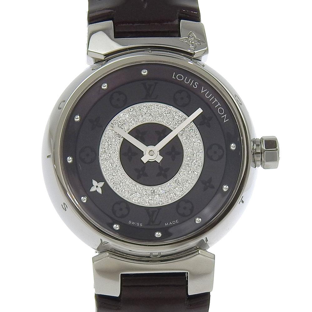 Louis Vuitton Tambour Watches Q121U Disk Diamon Amarrant AllamantDial Stainless Steel/Monogram Vernis/diamond Quartz Analog Display Women Used