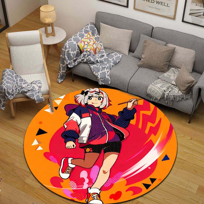 Folk Round Sun Multicolor Carpet, Non-Slip Floor Mat for Kitchen