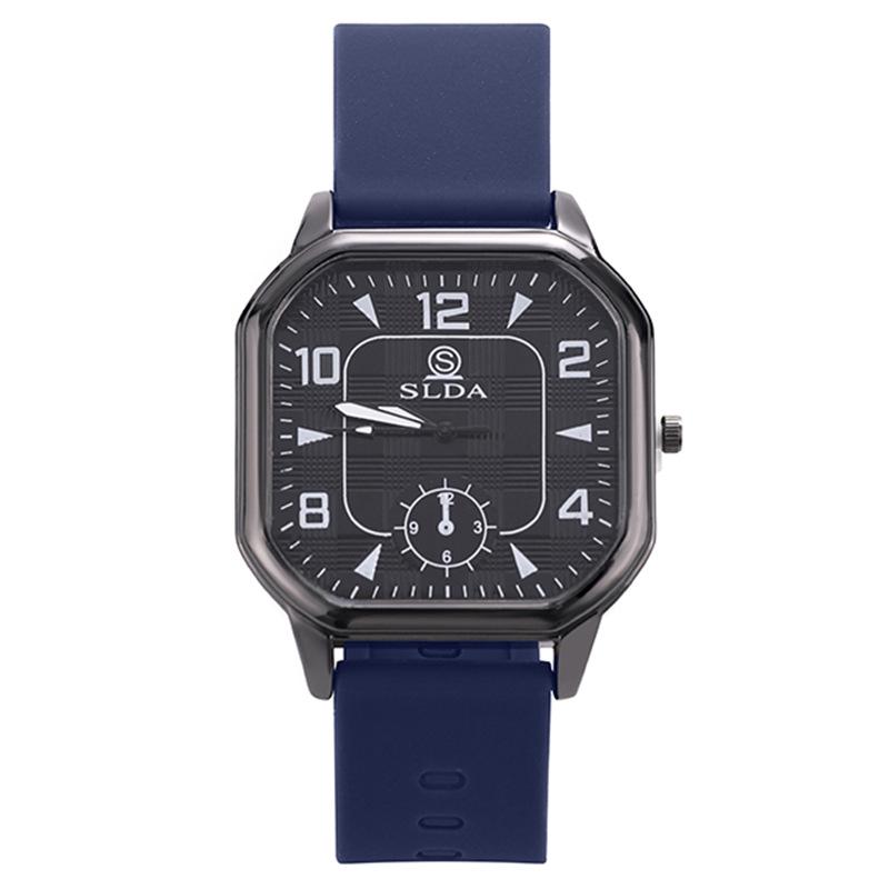 Trendy Retro Men's Leather Strap Quartz Watch - Square Case Fashion Student Wristwatch