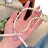 Kpop Goth Pink Ribbon Bow Imitation Pearl Beads Choker Necklace Y2K Sweet Cute Heart Pendant Clavicle Chain Girl Lolita Jewelry