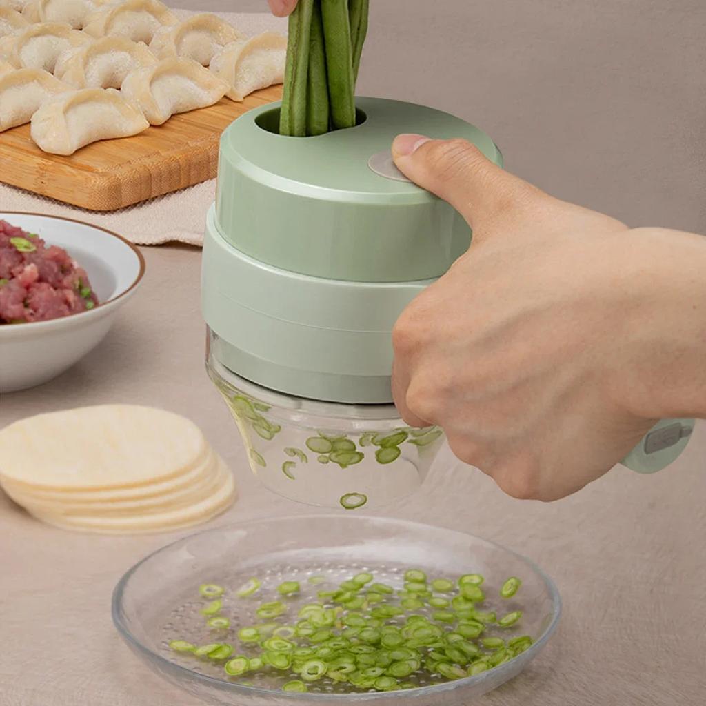 4 in 1 Handheld Electric Vegetable Cutter Set Kitchen Tools For Garlic Pepper Chili Onion Celery Ginger Meat With Brush Salad