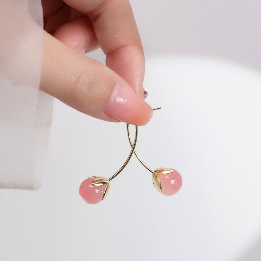 Pink stone bud fringed earrings women's simple light luxury stud earrings fashionable and sweet girl heart earrings