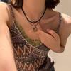 Vintage Handmade Double Layer Necklace with Natural Stone Circle Pendant - Retro Ethnic Style for Women