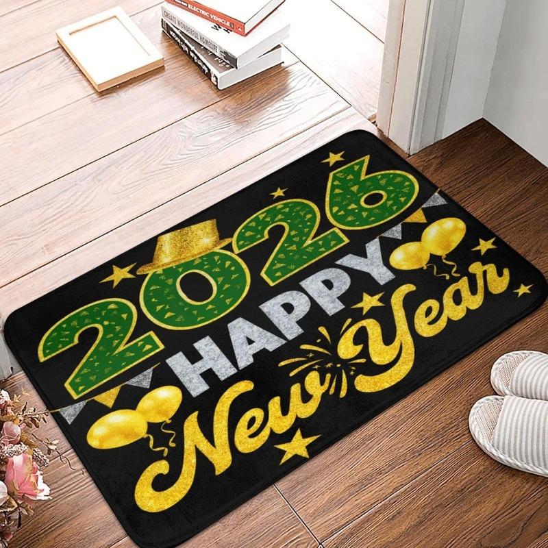 Happy New Year 2026 Door Mat Absorbent Non-Slip Home Decorative Carpet for Hallway Doorway Bathroom Kitchen Living Room Bedroom