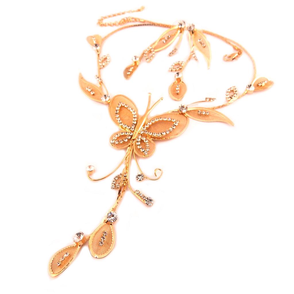 Les Trésors De Lily [P7277] - Designer smykkesett 'Sissi' hvit gullrosa (halskjede + øredobber) sommerfugl