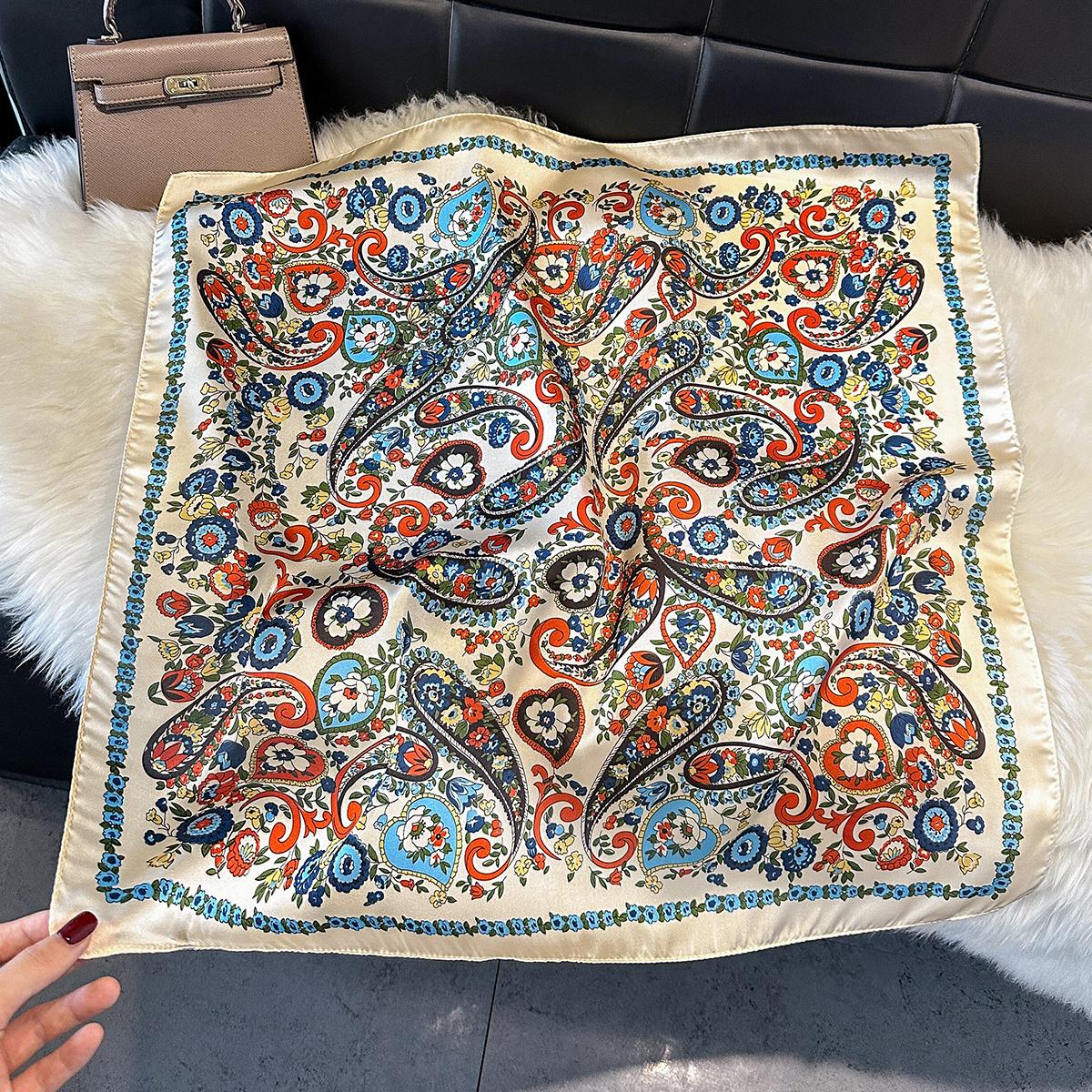 Women s Retro Printed Simulated Silk Scarf - 70cm Square Scarf High-End Shawl Versatile Neck Scarf Small Square Headscarf